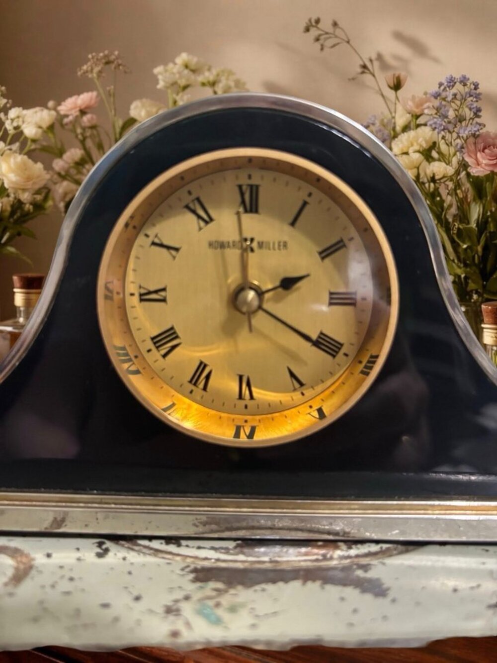 Howard Miller Desk or Bedside Alarm Clock With Brass Details & Roman Numerals - - Picture 4 of 5